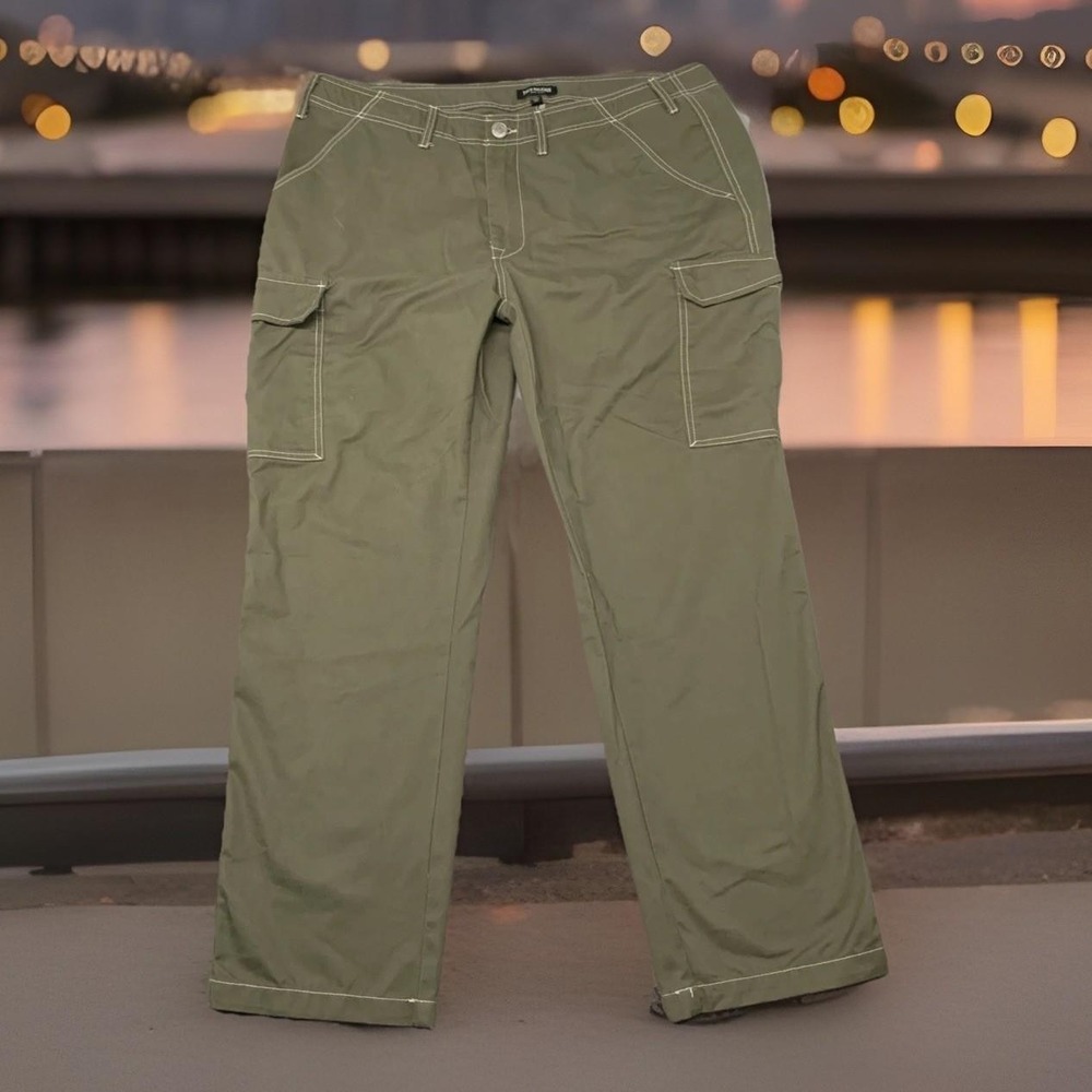 True Religion Cargo Pants Sz 38x32 Green Utility Streetwear White Stitching - Picture 2 of 11